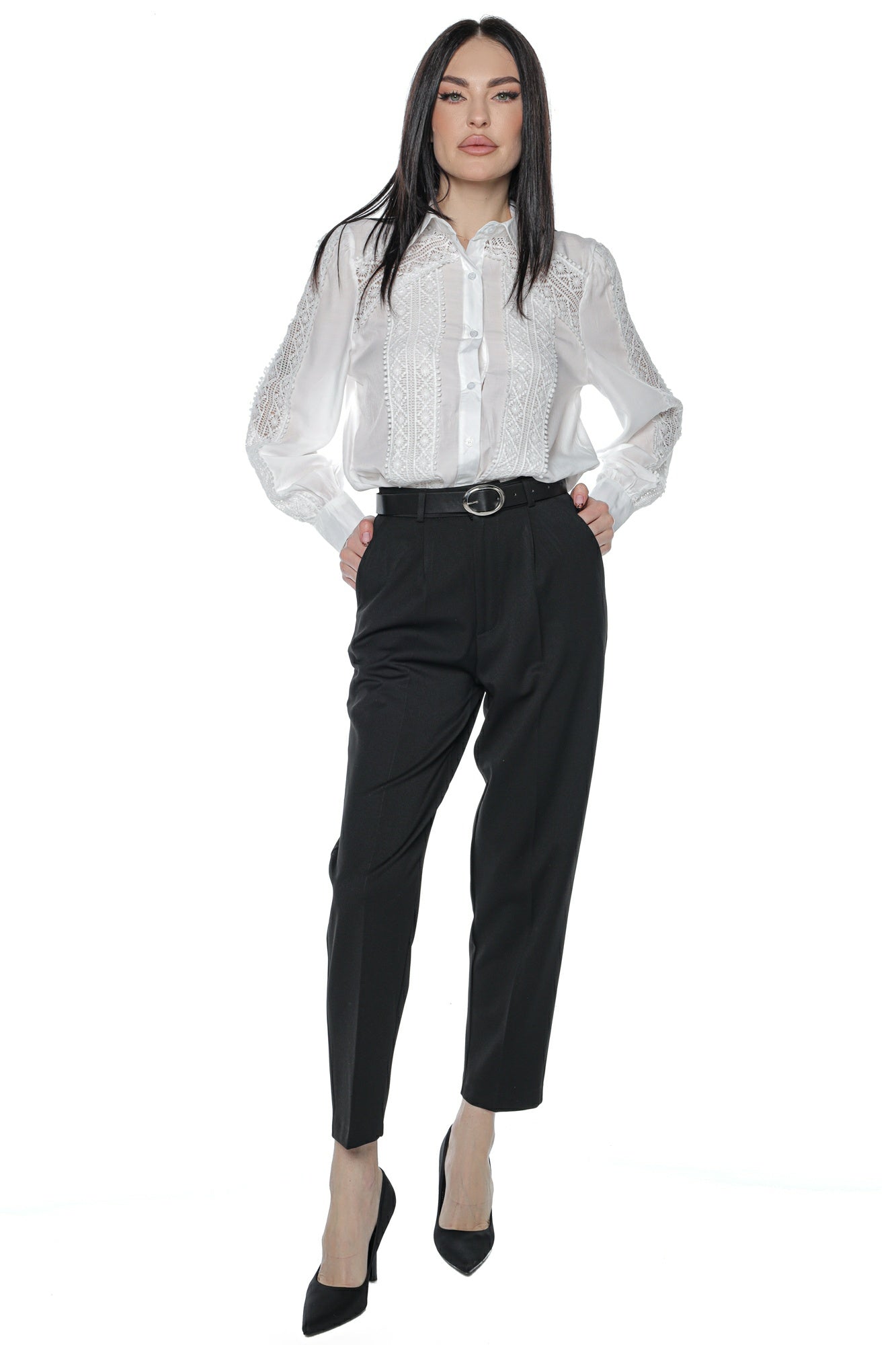 Pantaloni dama negri eleganti momfit