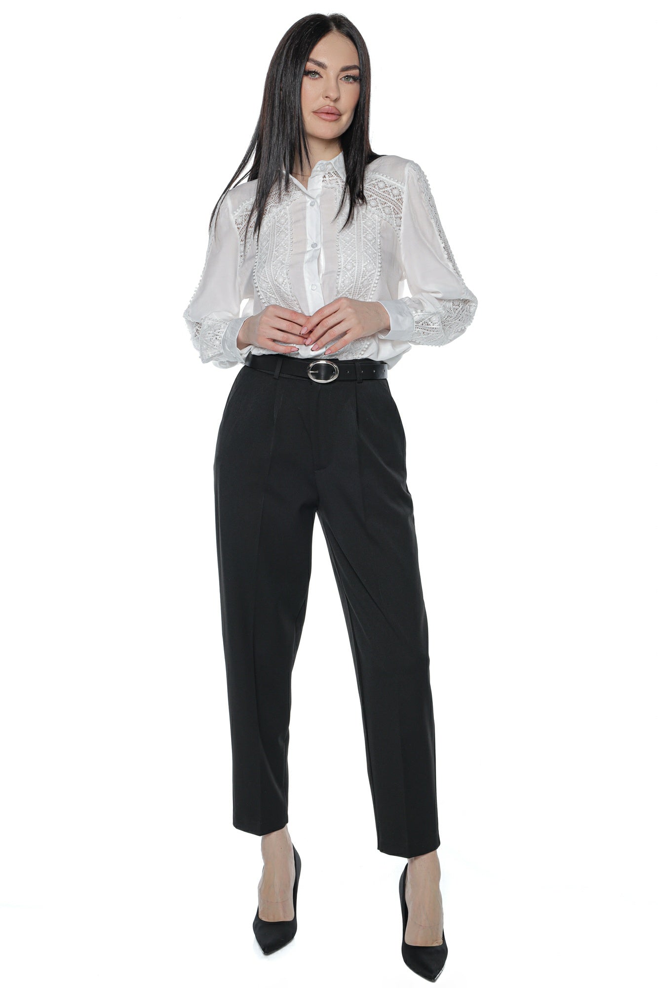 Pantaloni dama negri eleganti momfit