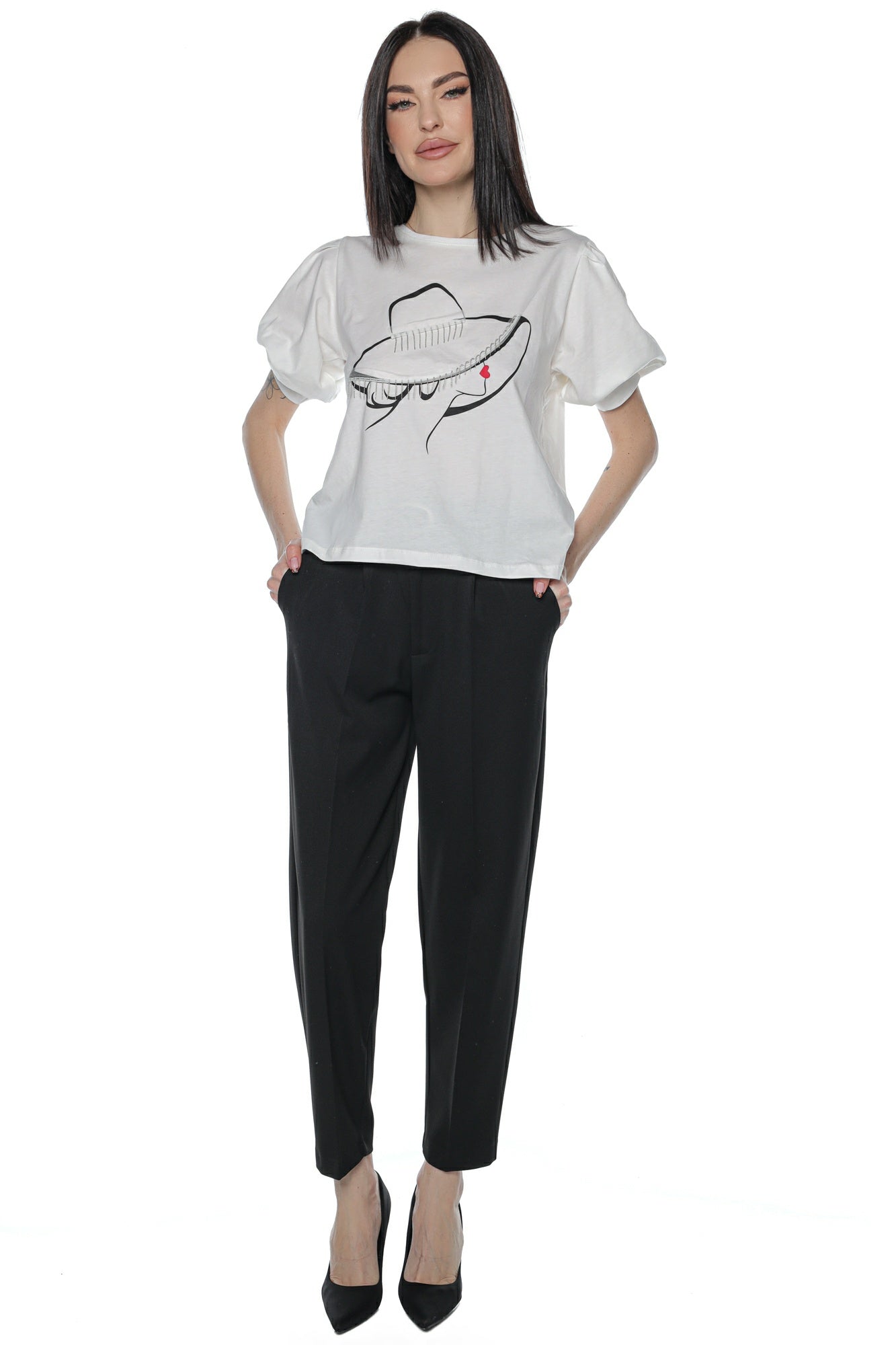 Tricou dama maneca bufanta palarie lant