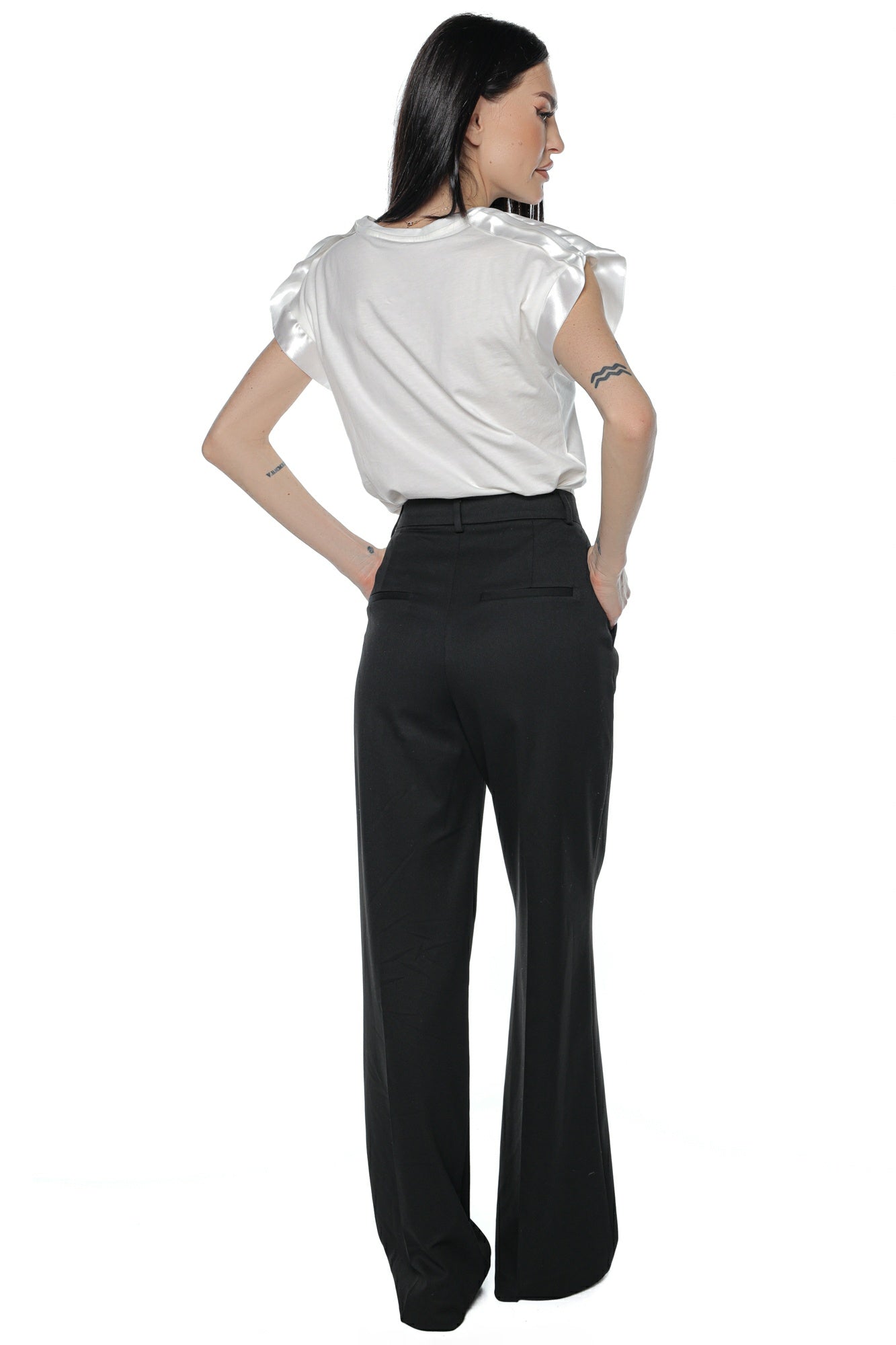 Pantaloni eleganti wide leg talie inalta
