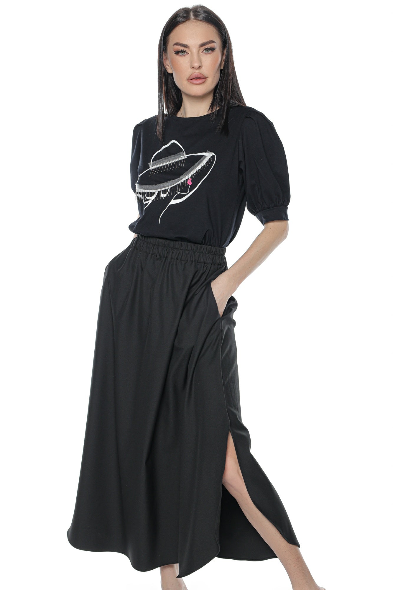 Tricou dama maneca bufanta palarie lant