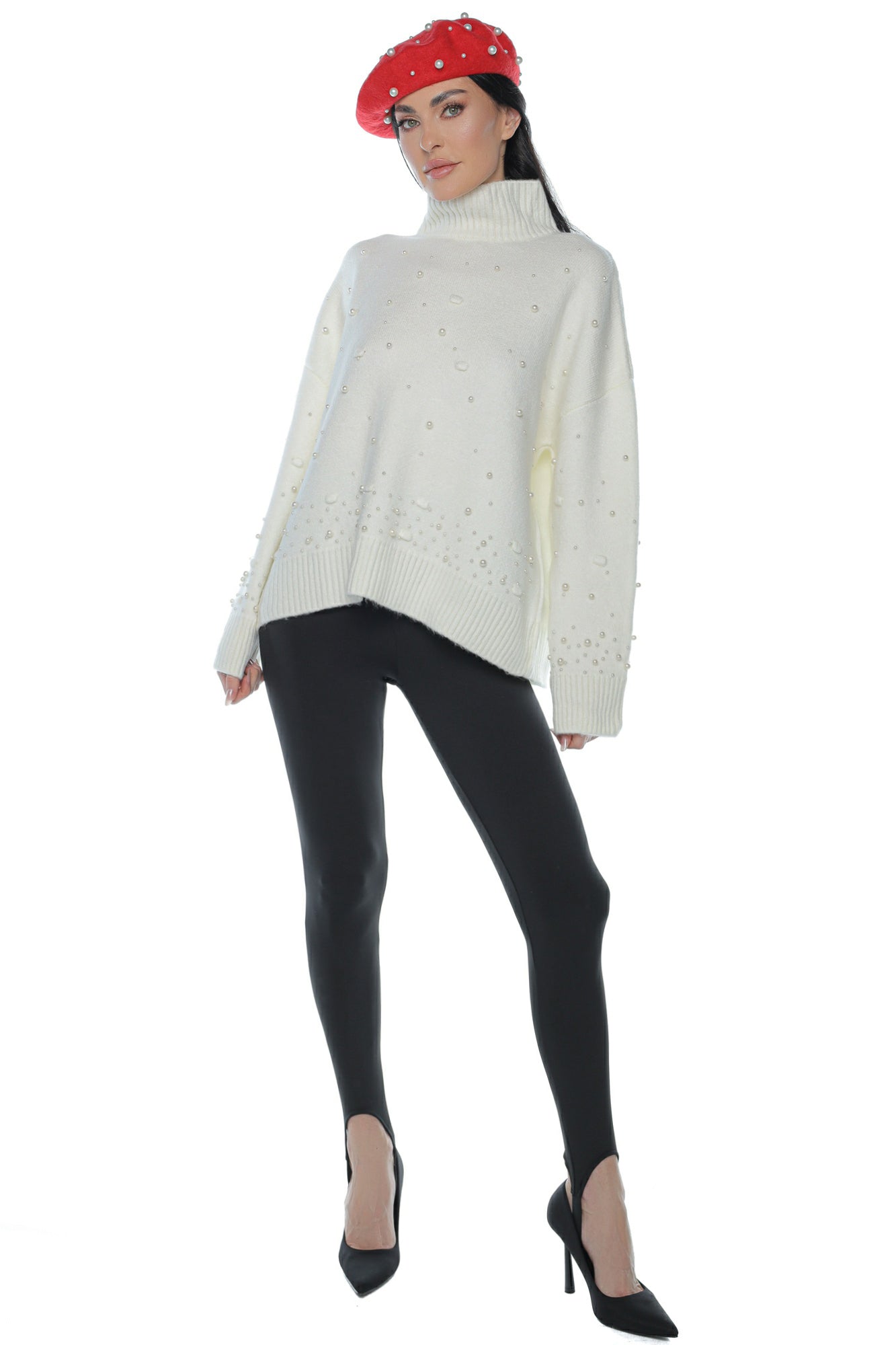 Pantaloni colant talie inalta bareta picior