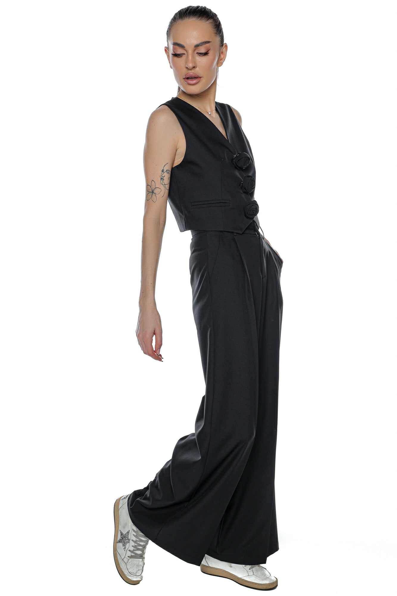 Compleu pantalon wide leg vesta 3 brose floare