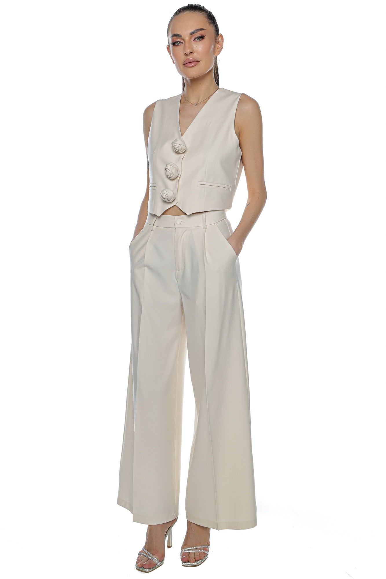 Compleu pantalon wide leg vesta 3 brose floare