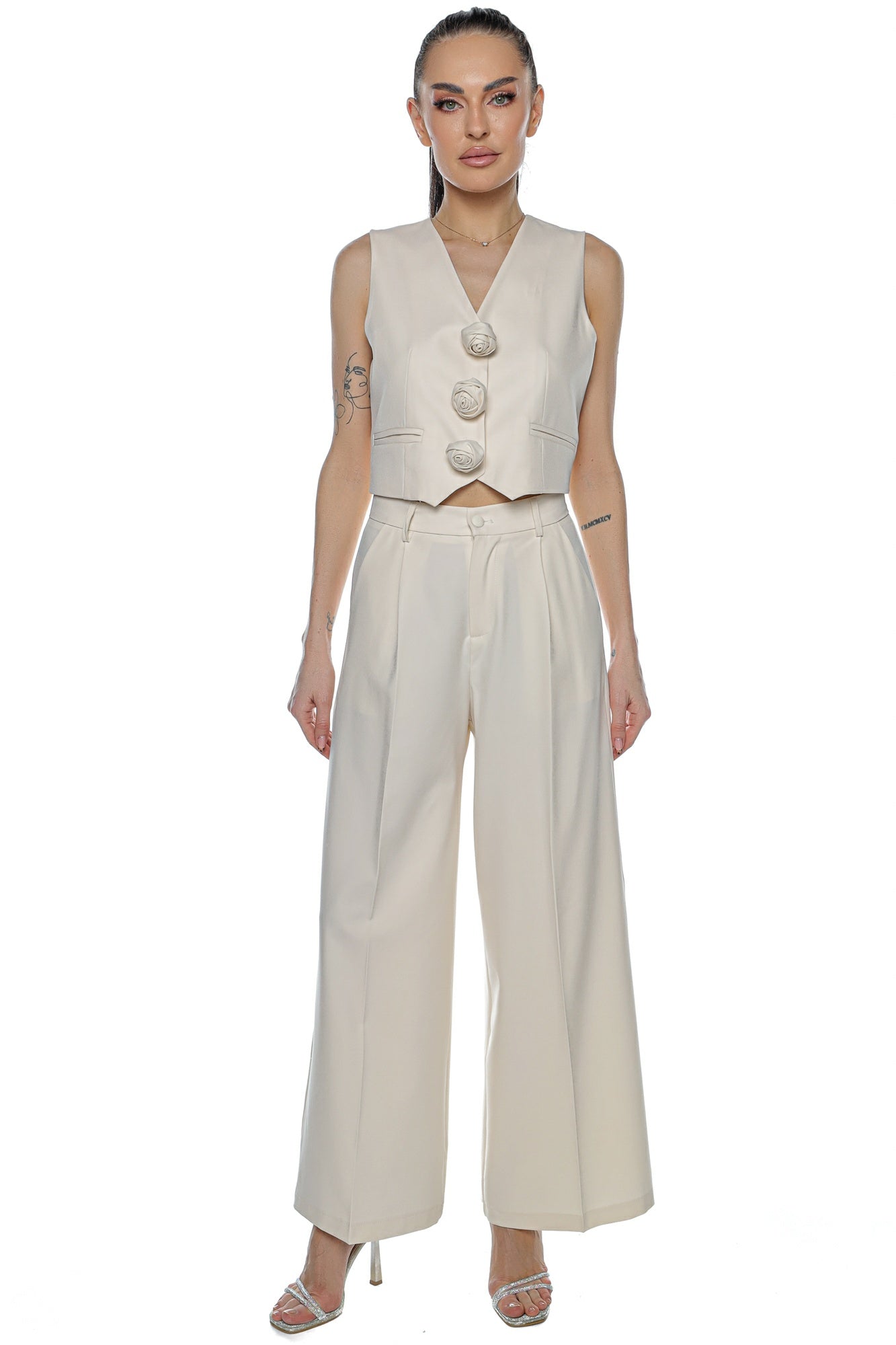 Compleu pantalon wide leg vesta 3 brose floare