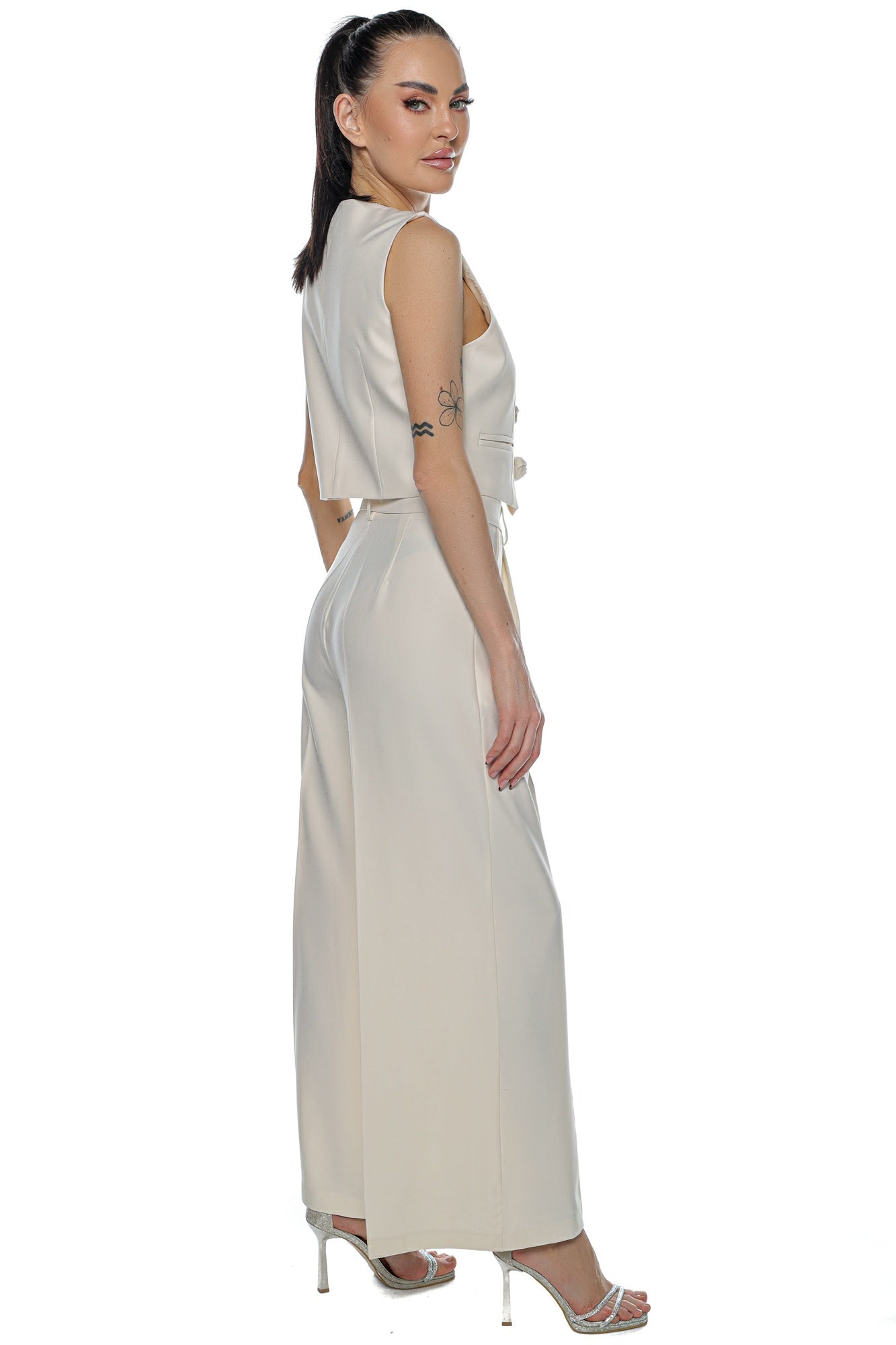 Compleu pantalon wide leg vesta 3 brose floare