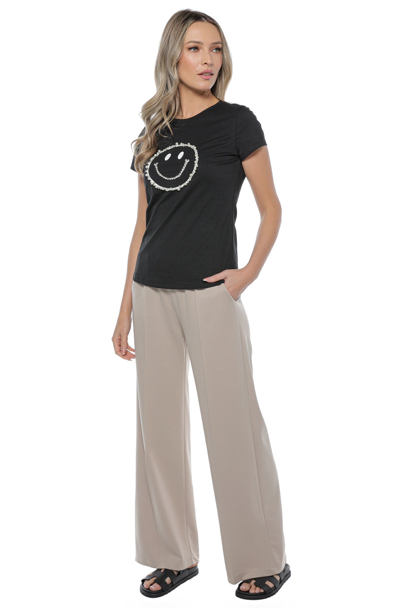 Tricou dama smile face perle stras