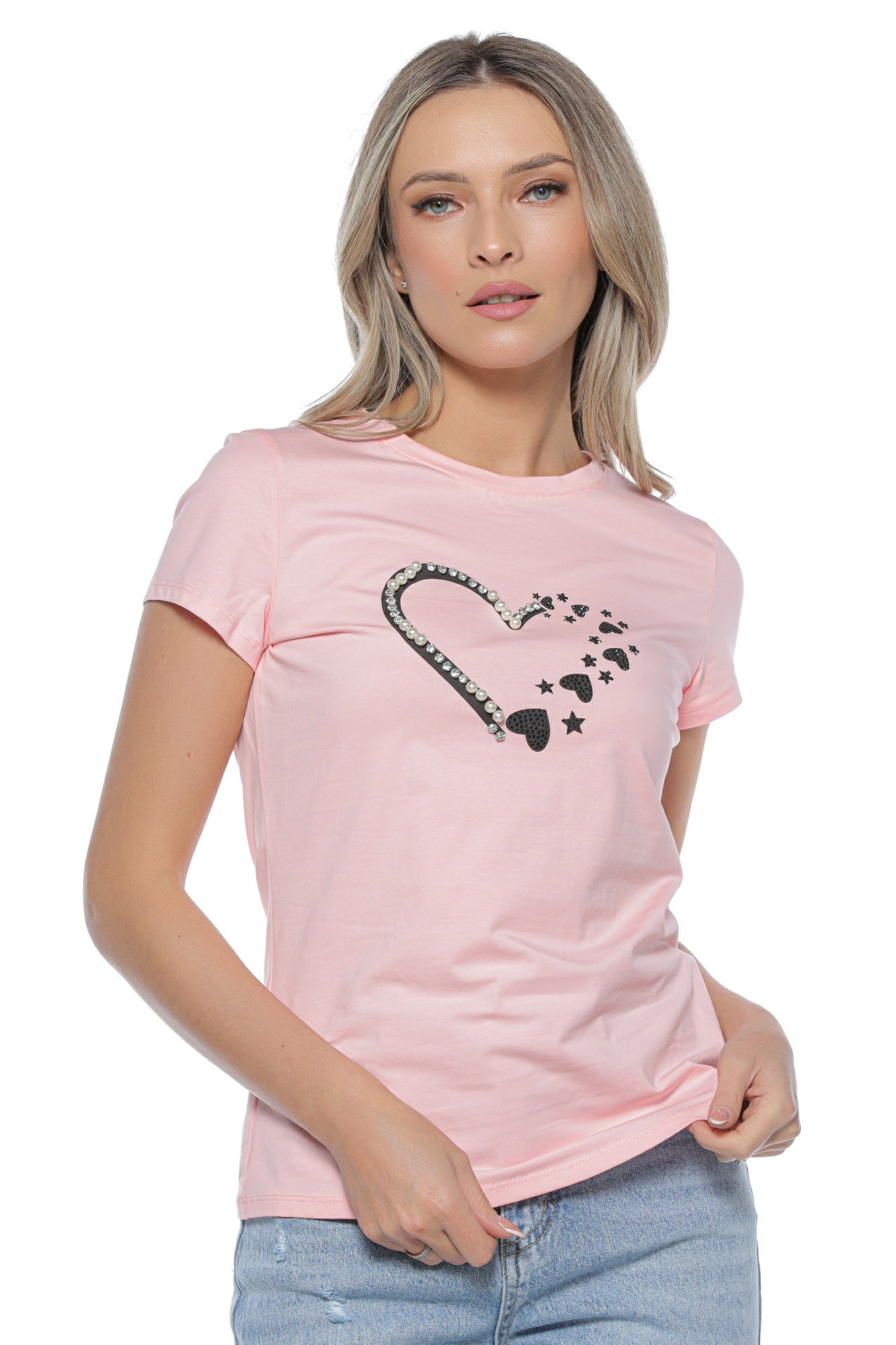 Tricou dama inima perle stras