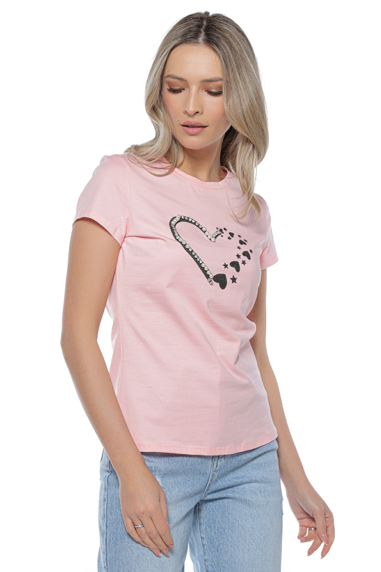 Tricou dama inima perle stras