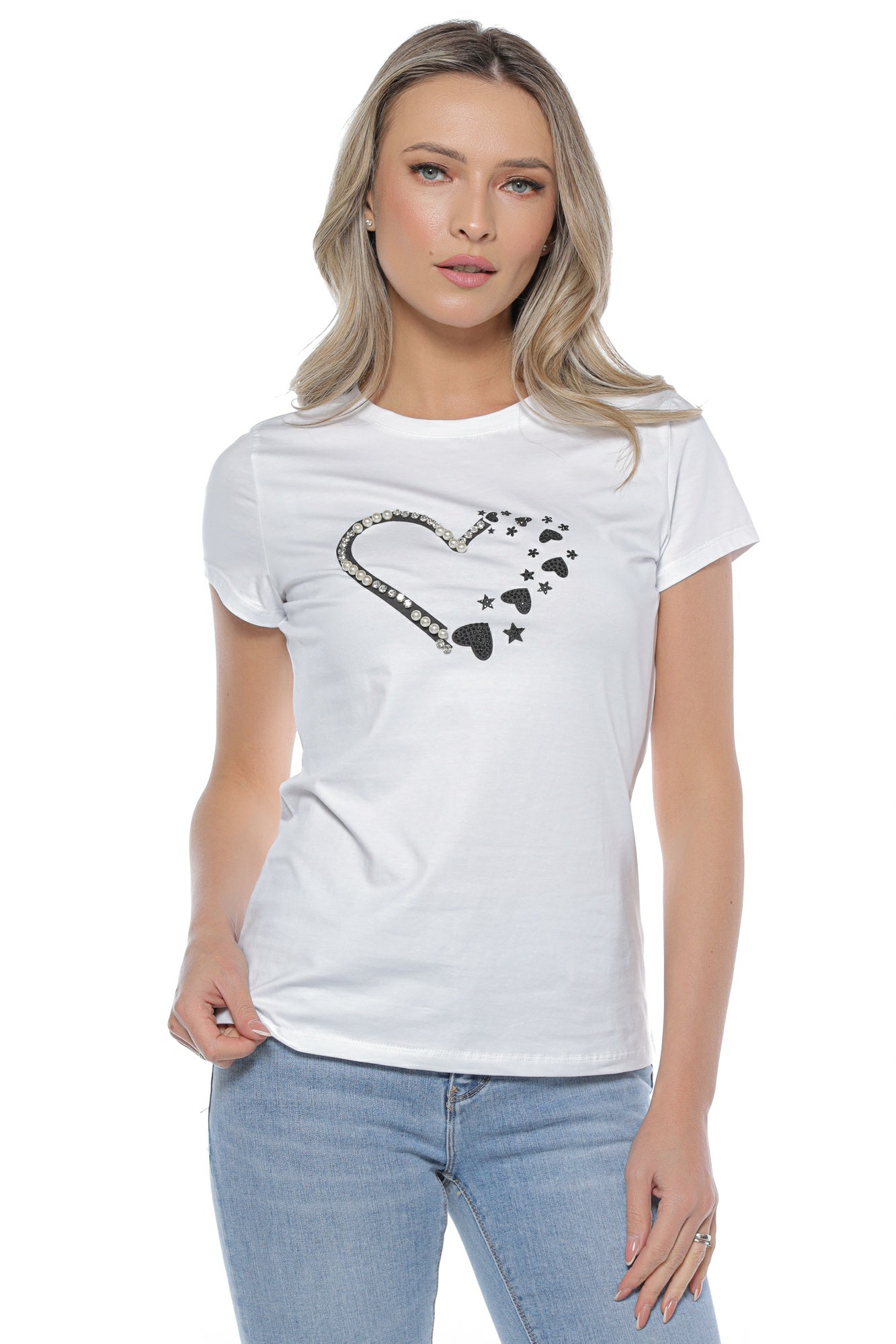 Tricou dama inima perle stras