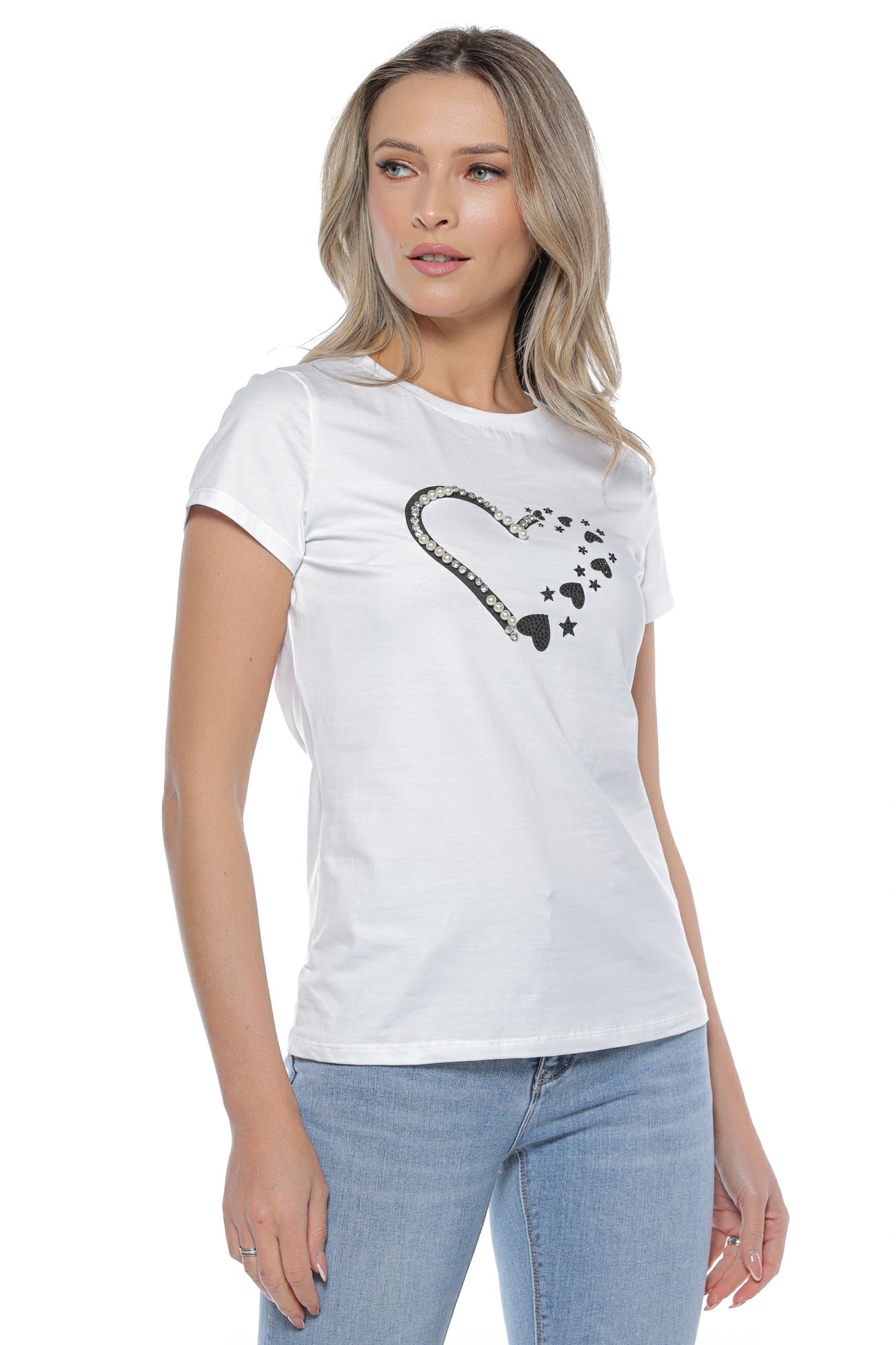 Tricou dama inima perle stras