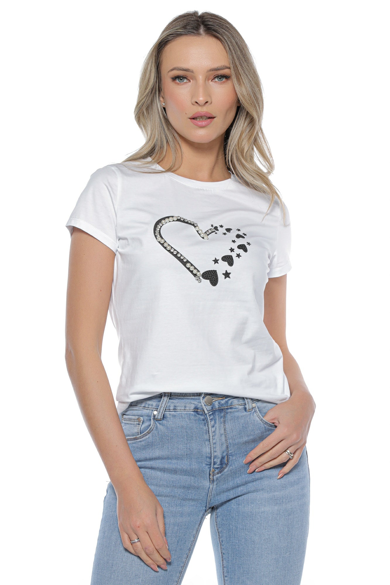 Tricou dama inima perle stras