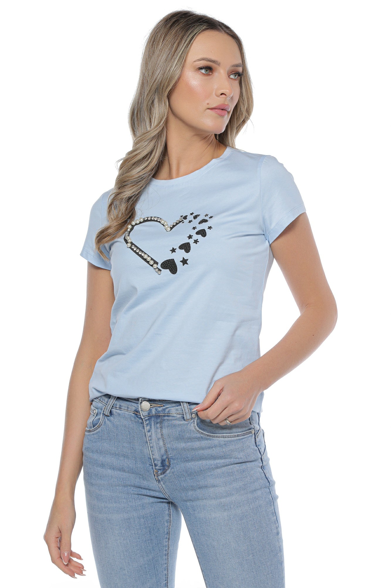 Tricou dama inima perle stras