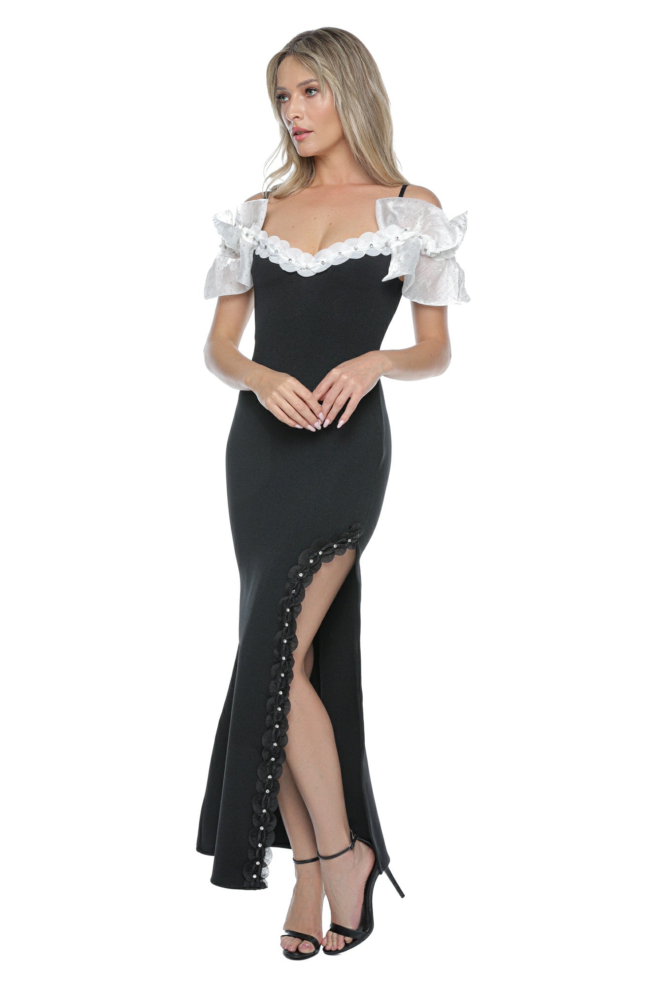 Rochie bandage eleganta bretele pe umeri organza alba