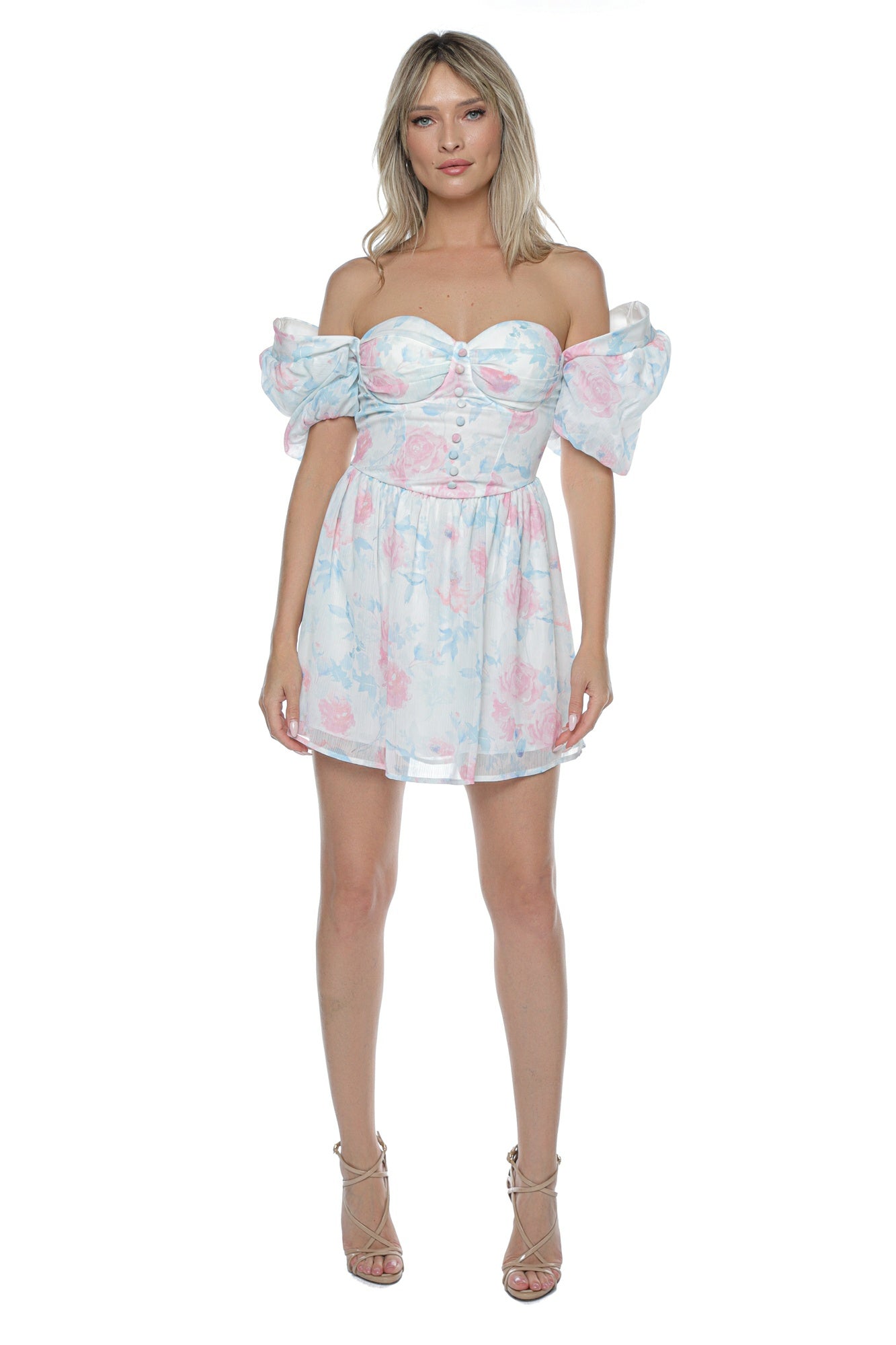 Rochie Mini Voal Maneca bufanta Imprimeu floral