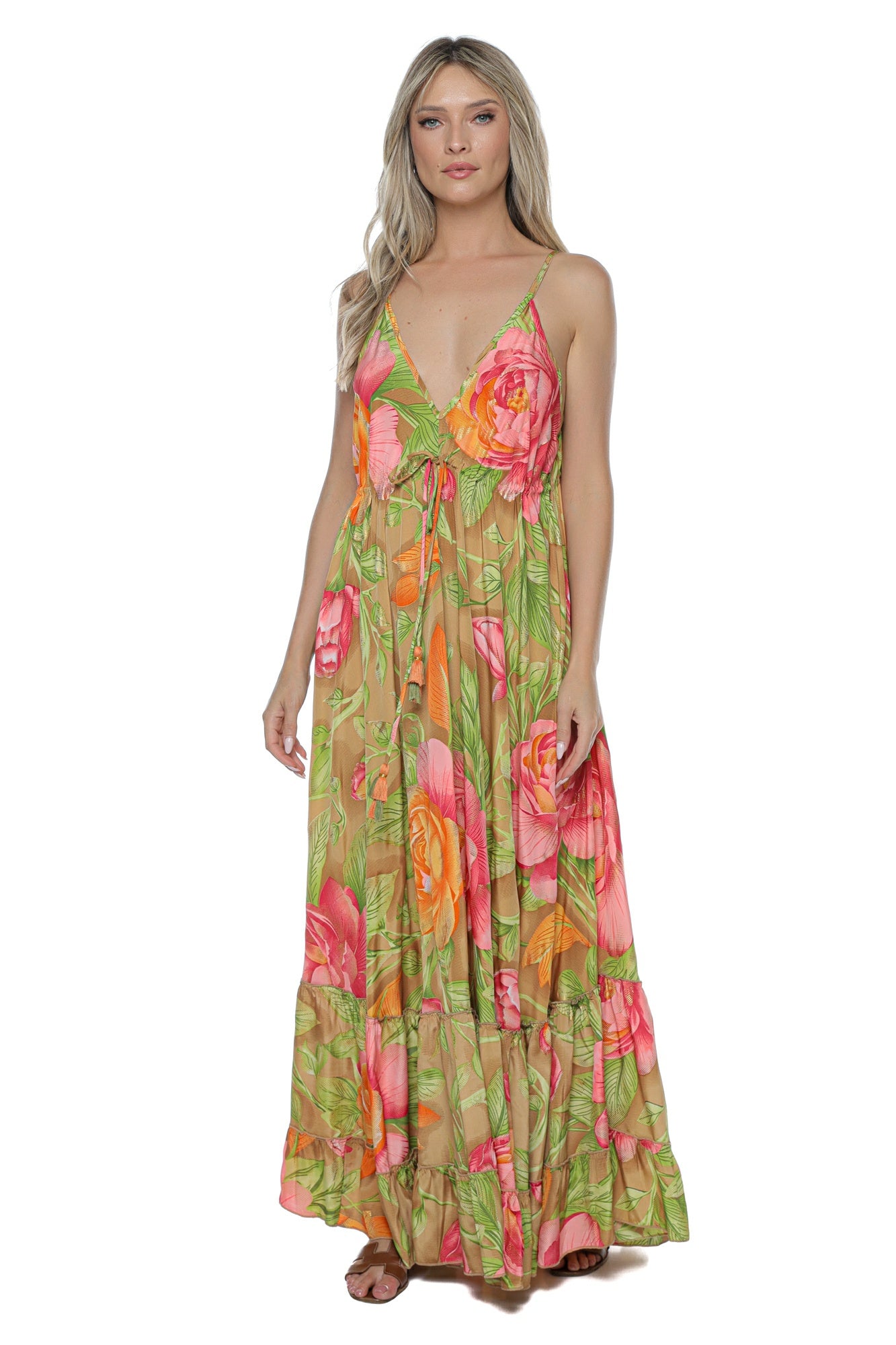 Rochie Boema Maxi Matase bretele v volan spate