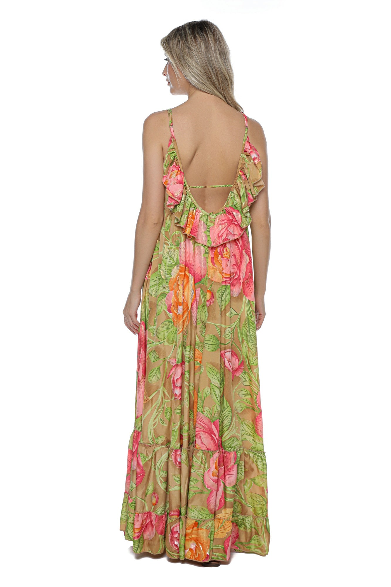Rochie Boema Maxi Matase bretele v volan spate