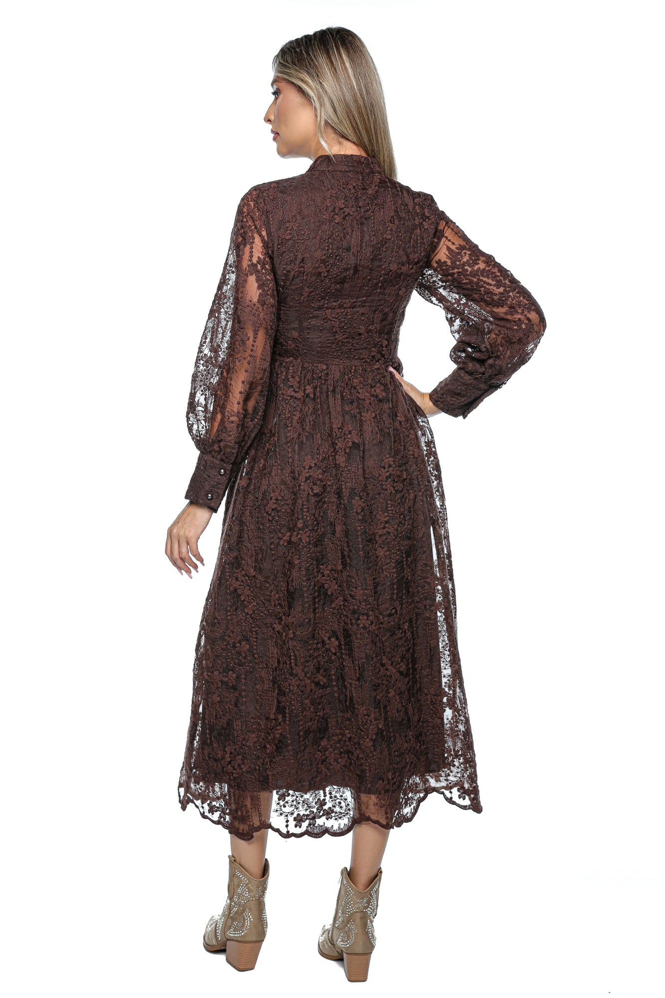 Rochie midi din dantelă cu nasturi frontali