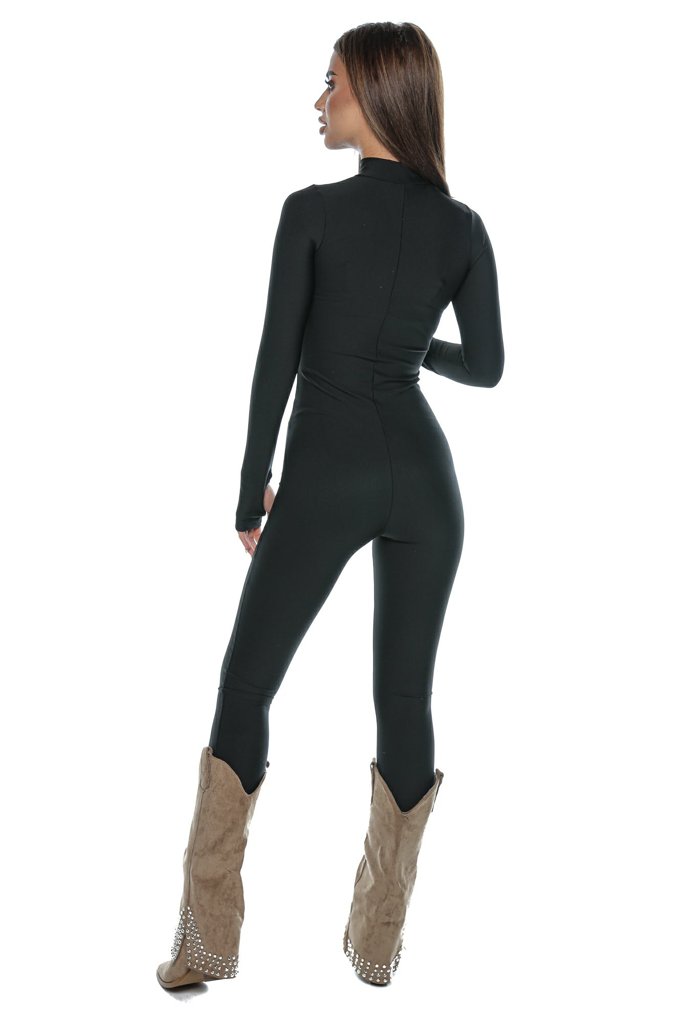 Salopetă damă din lycra cu mânecă lungă – neagră, mulată