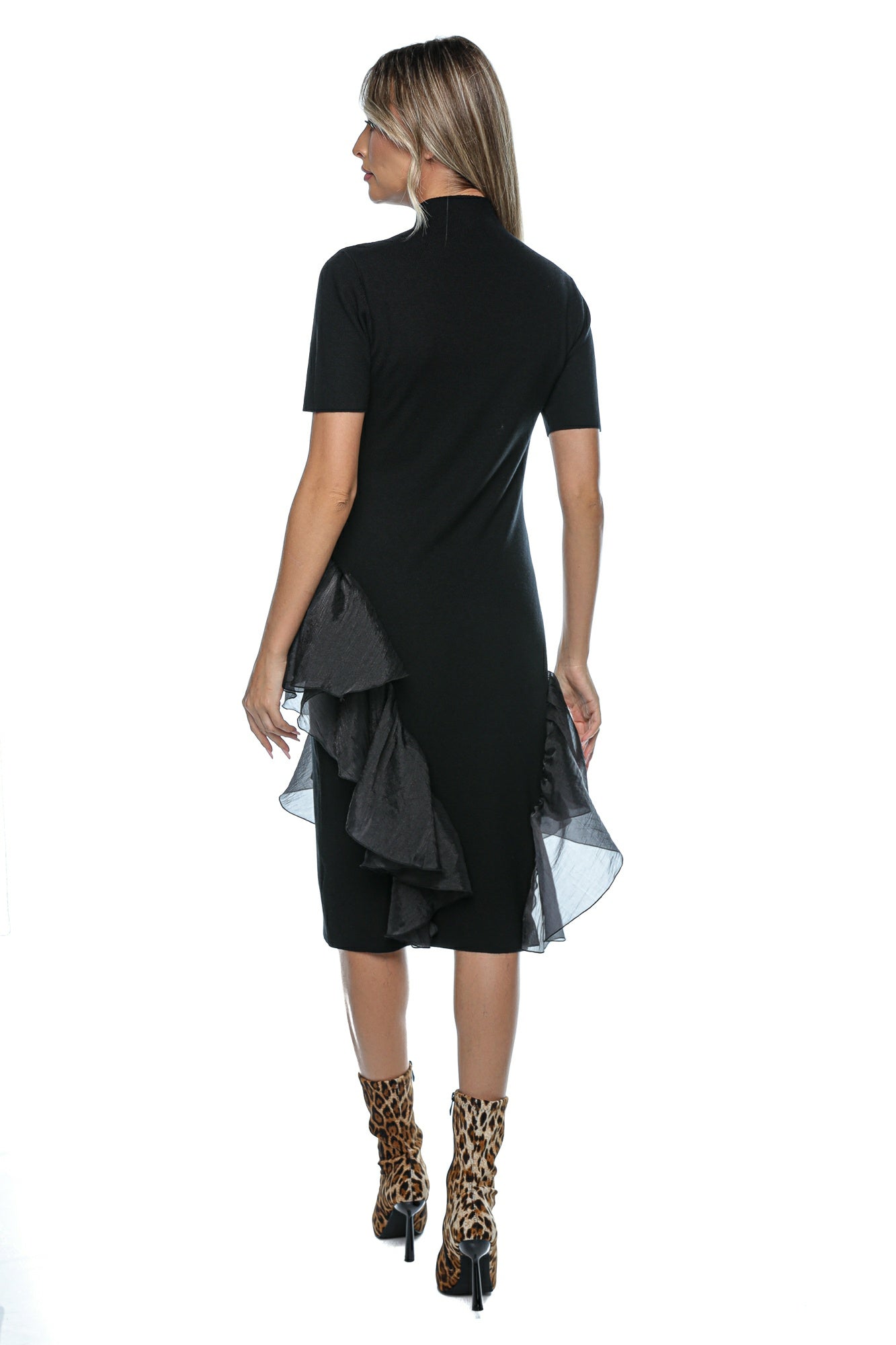 Rochie midi cu volane asimetrice organza