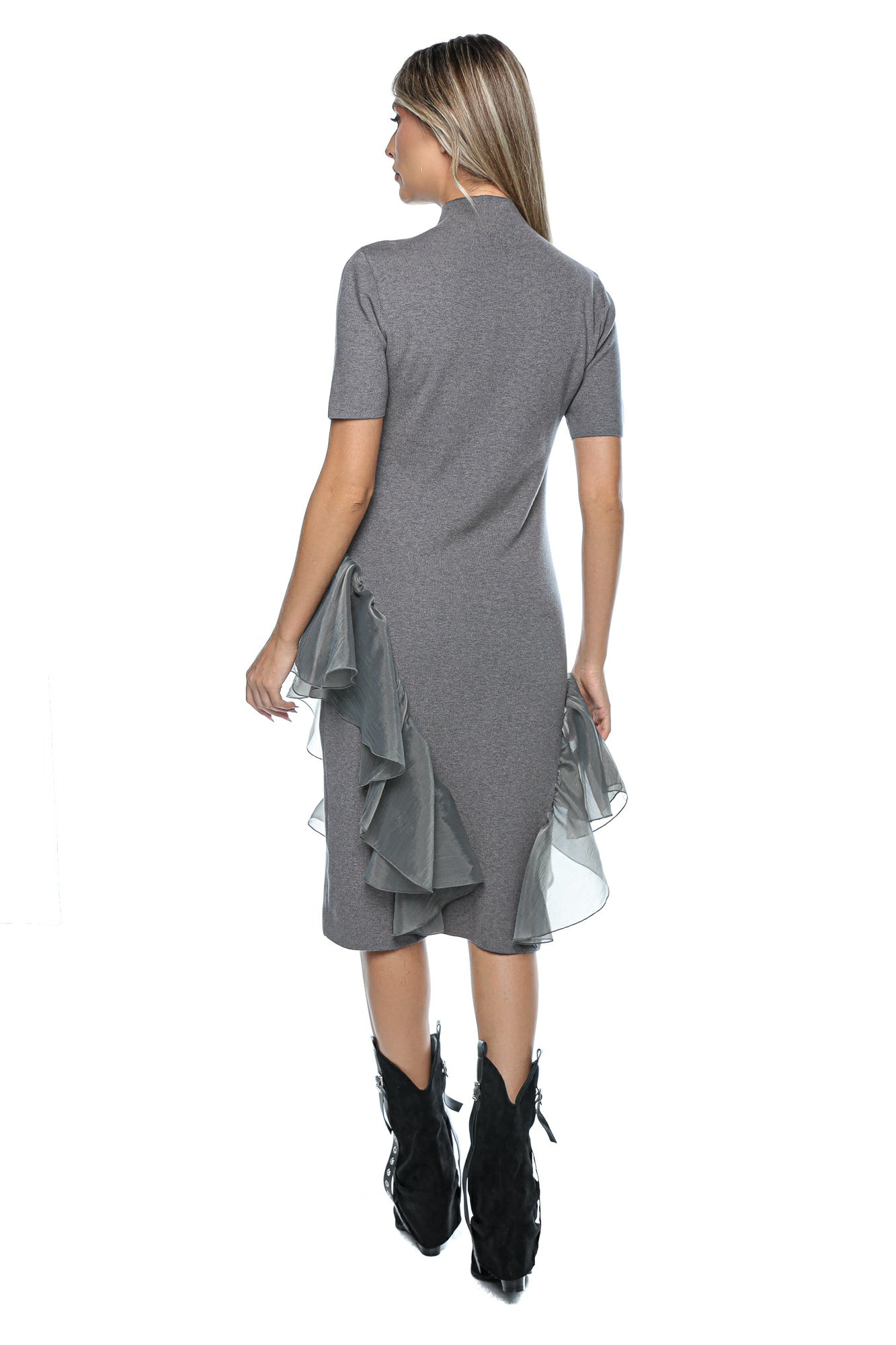 Rochie midi cu volane asimetrice organza