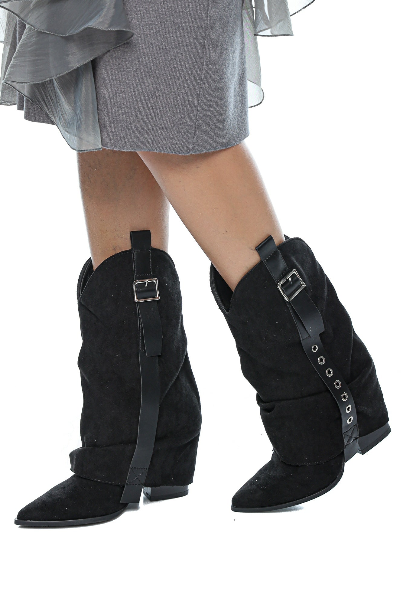 Cizme Cowboy Dama Negre cu Catarame