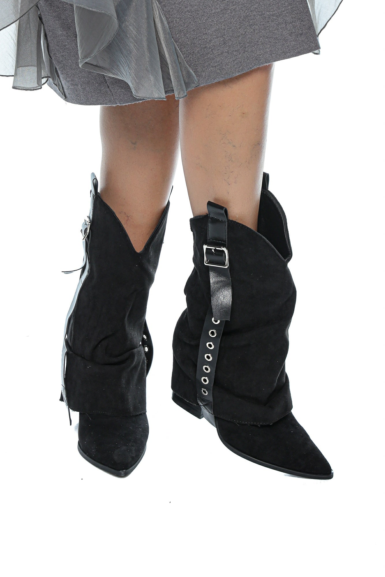 Cizme Cowboy Dama Negre cu Catarame