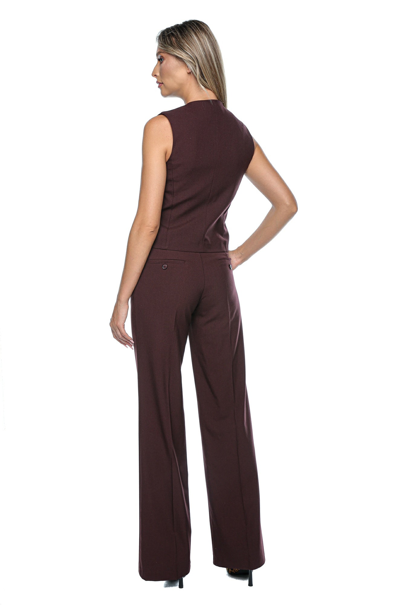 Compleu elegant cu vesta fara maneci si pantaloni largi