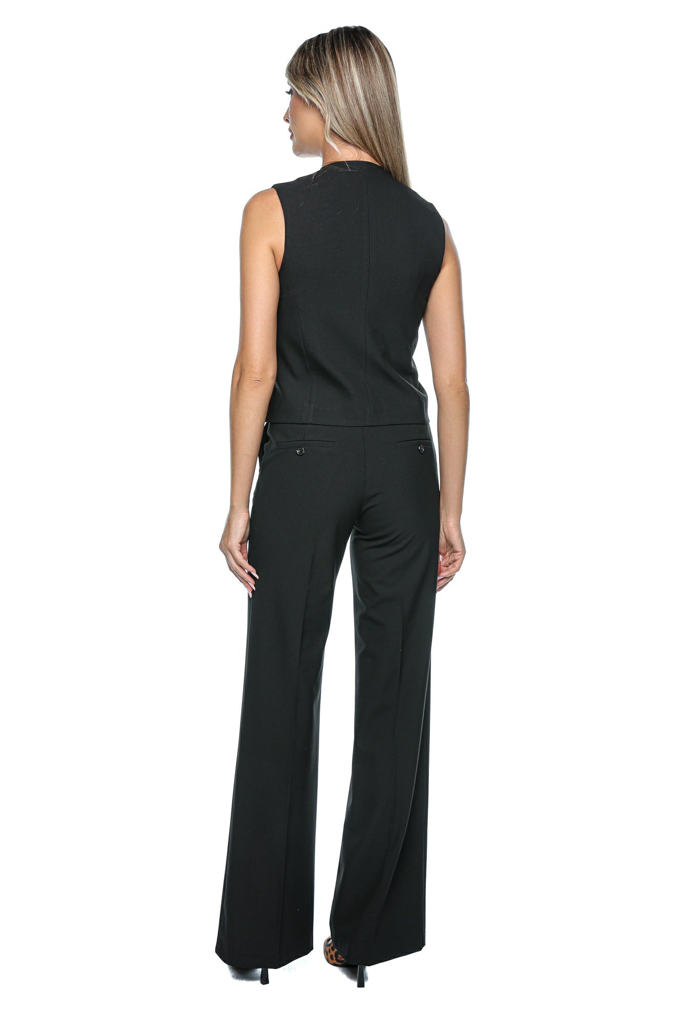 Compleu elegant cu vesta fara maneci si pantaloni largi