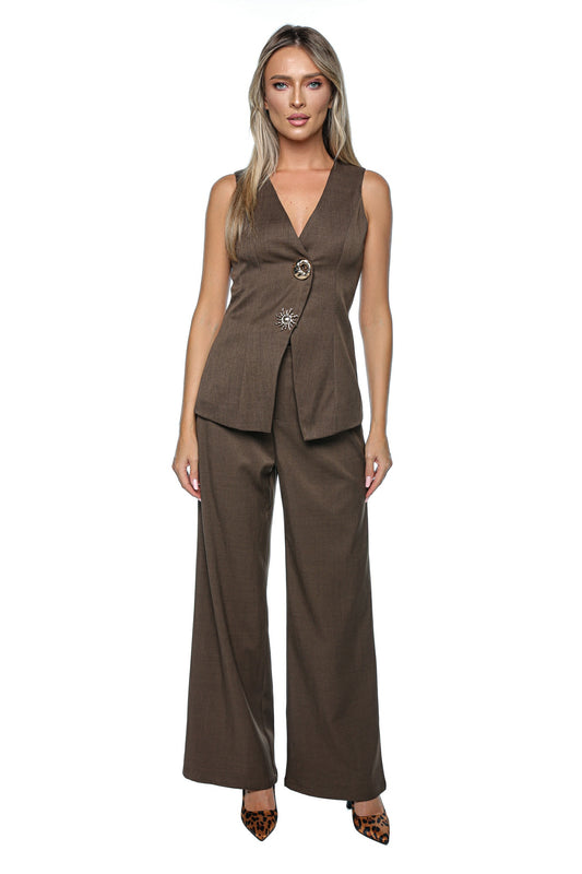 Compleu elegant cu vesta si pantaloni largi