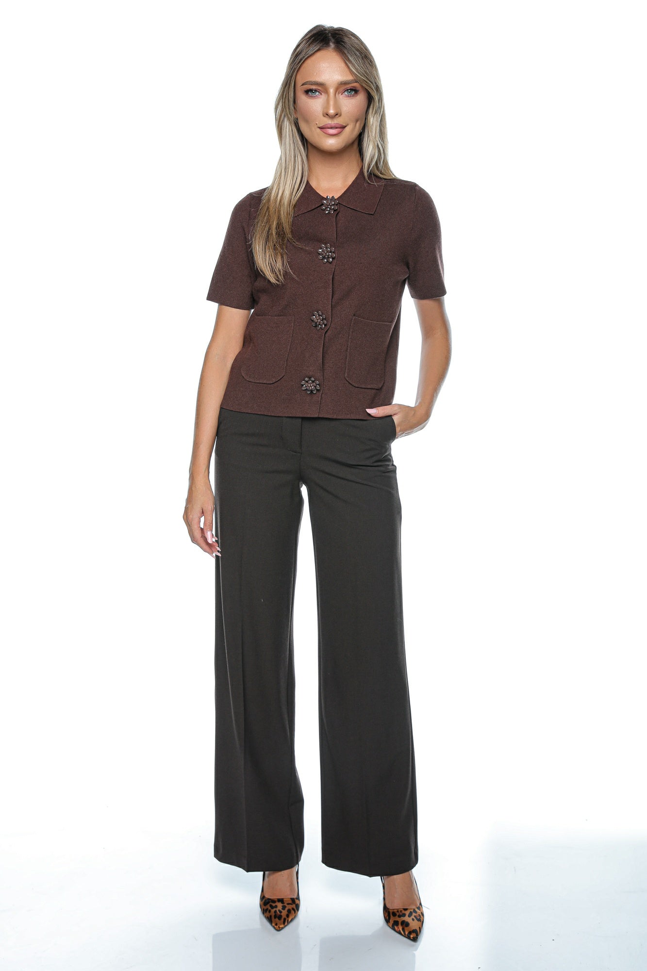 Bluza tricot nasturi decorativi