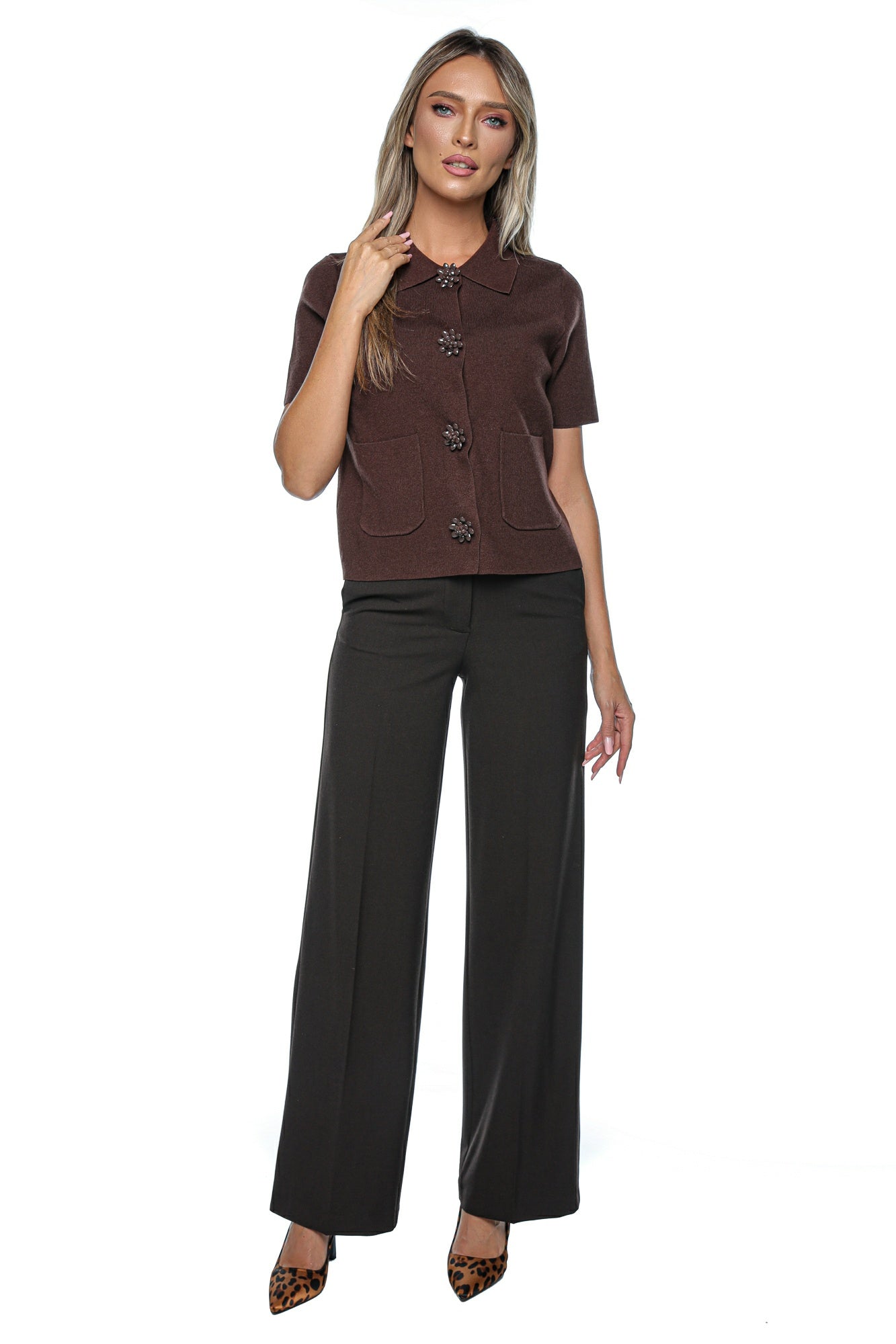 Bluza tricot nasturi decorativi