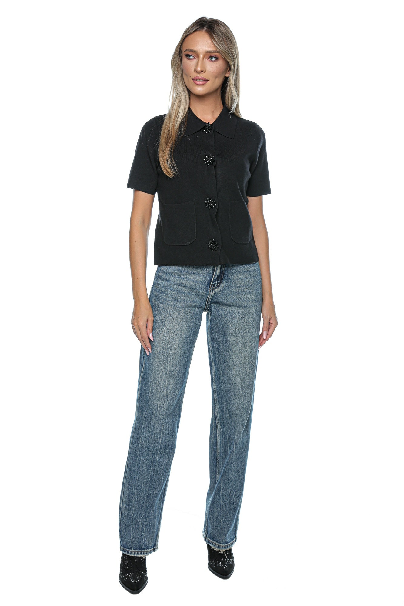 Bluza tricot nasturi decorativi