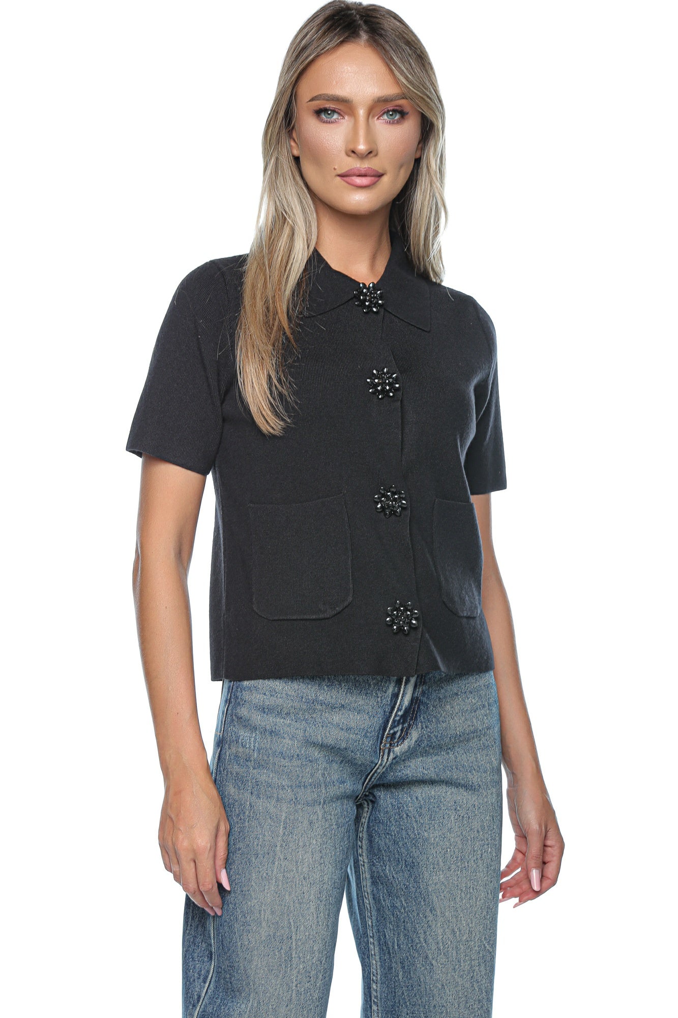 Bluza tricot nasturi decorativi