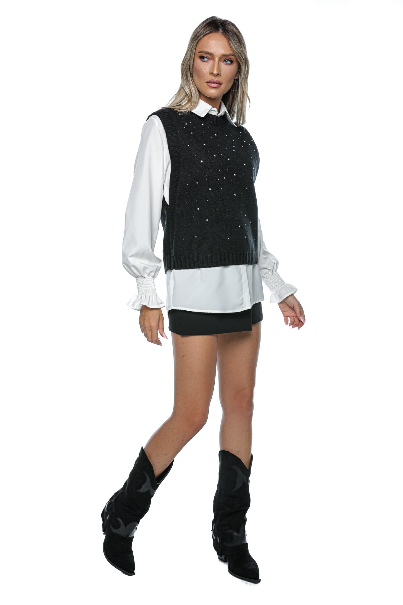 Set camasa alba si vesta strasuri