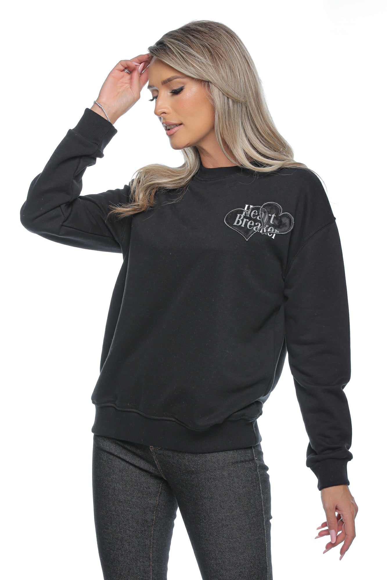 Bluza dama neagra cu imprimeu „Heart Breaker”