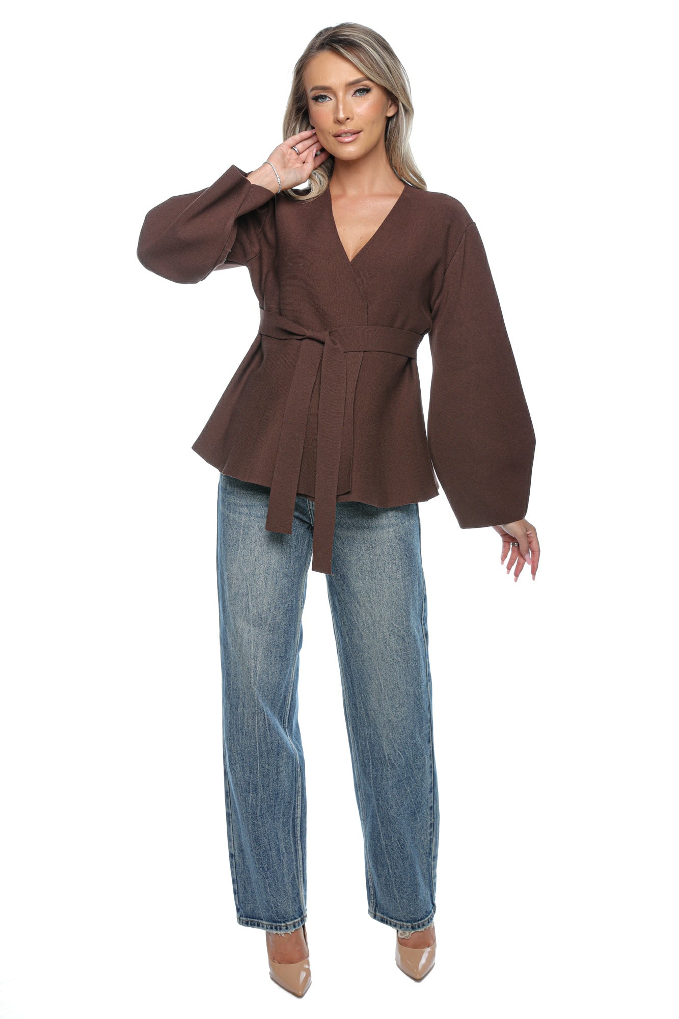 Jacheta dama tricot petrecuta cordon