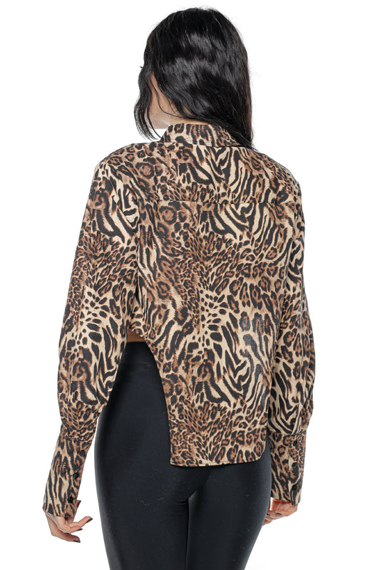 Camasa dama animal print decupata lateral