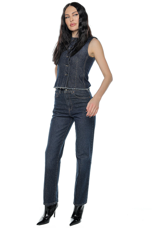 Vesta dama jeans cambrata guler rotund