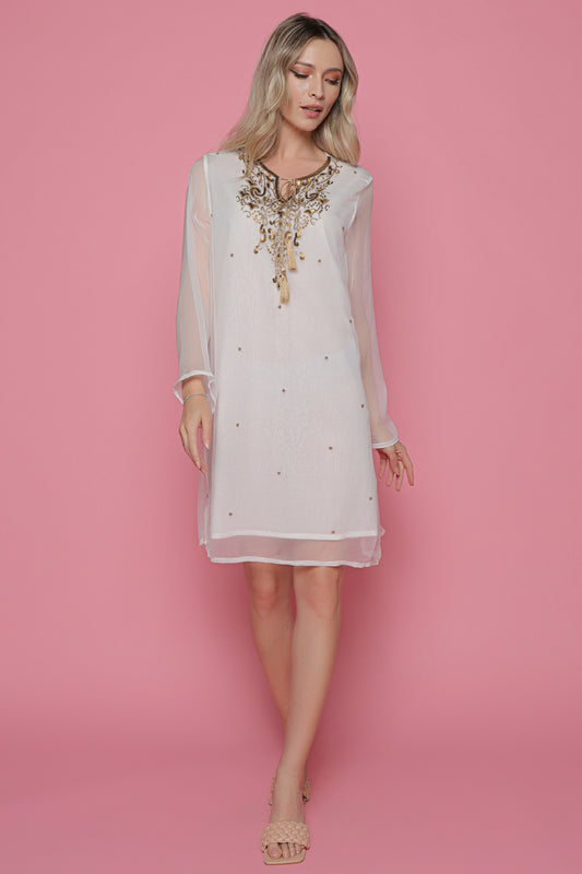 Rochie scurta tunica broderie paiete si margele