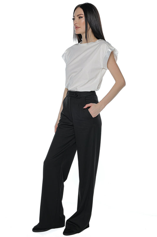 Pantaloni eleganti wide leg talie inalta