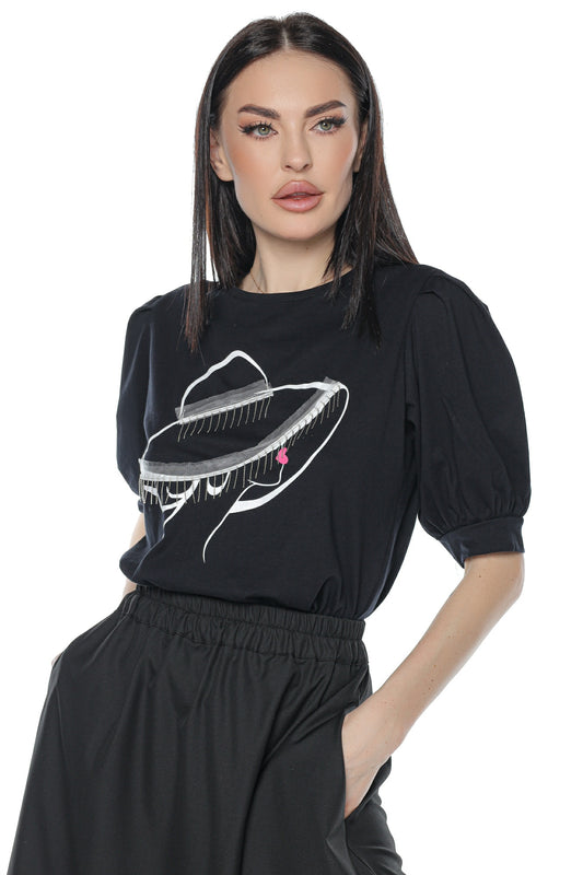 Tricou dama maneca bufanta palarie lant