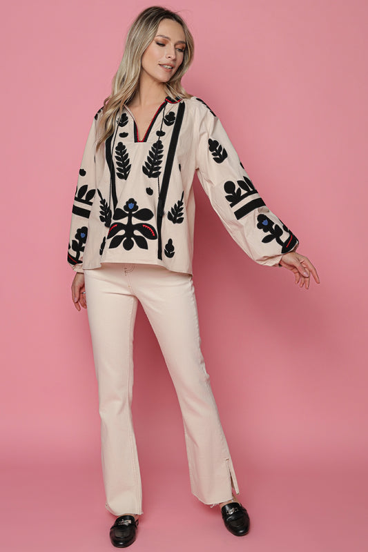 Bluza dama tip ie frunze aplicate brodate