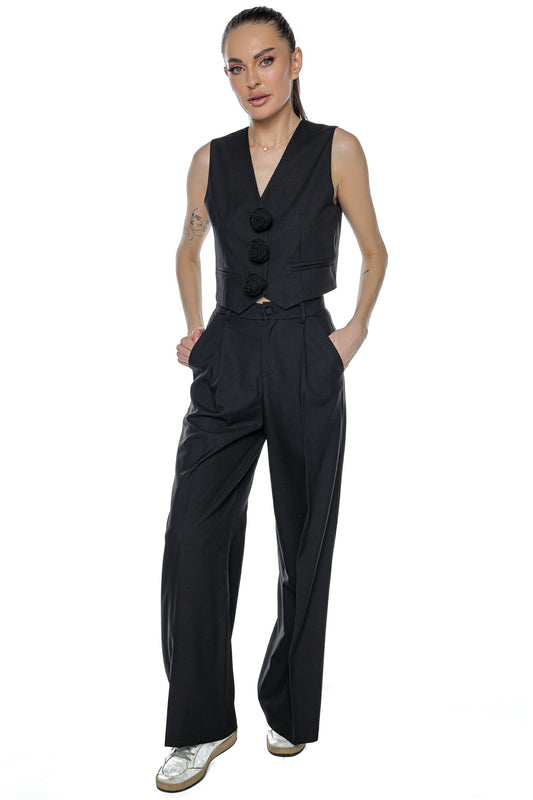 Compleu pantalon wide leg vesta 3 brose floare