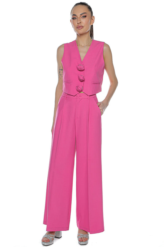 Compleu pantalon wide leg vesta 3 brose floare
