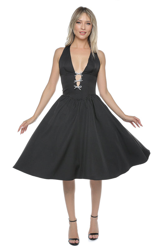 Rochie neagra baby doll funde perle