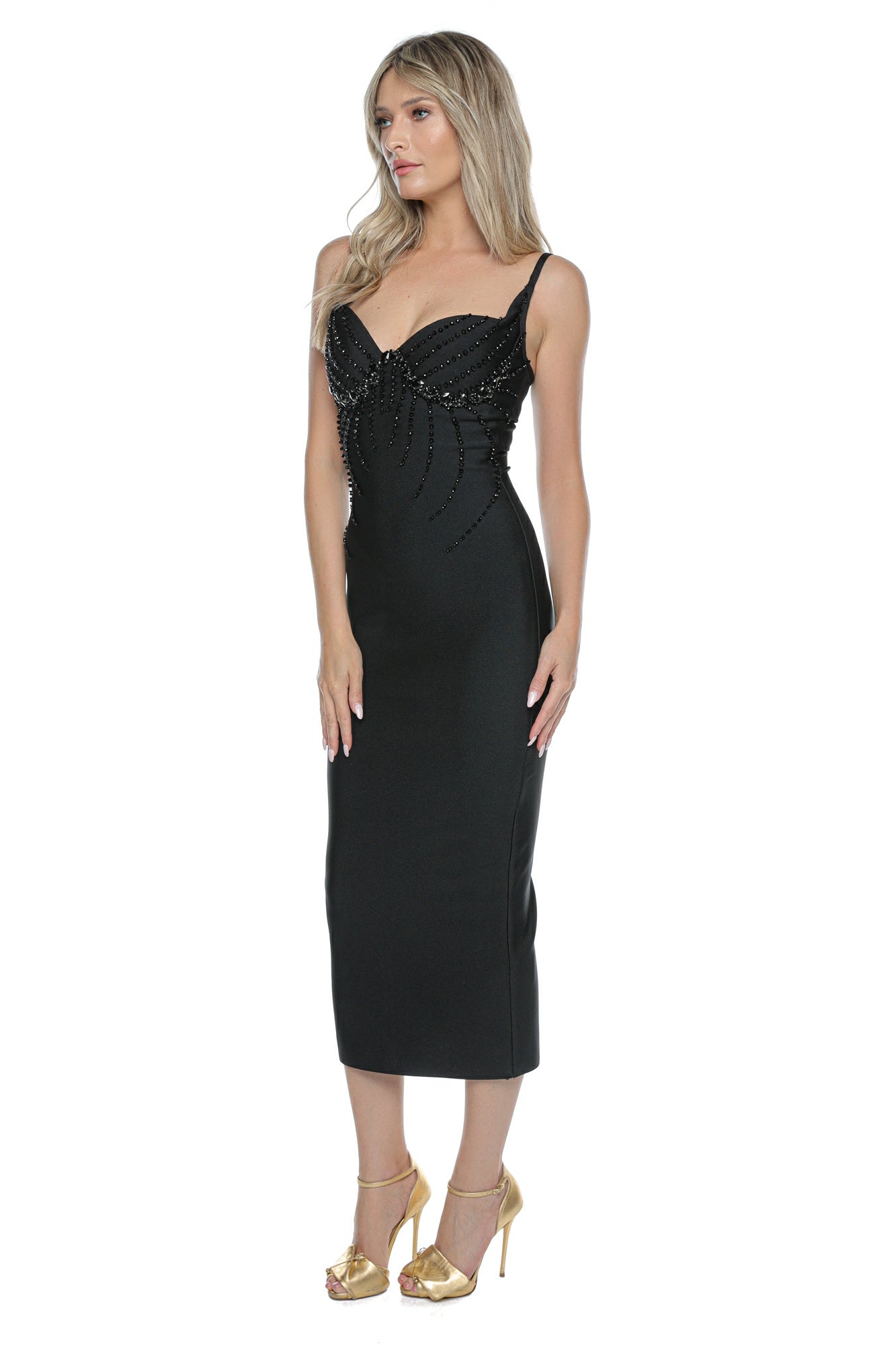 Rochie neagra bandage eleganta margele negre