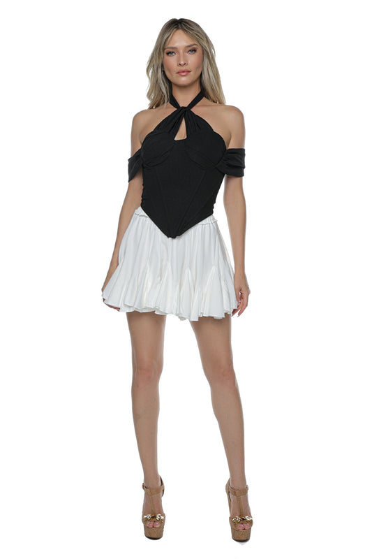 Corset Negru cu Decupaj Frontal și Bretele Halter