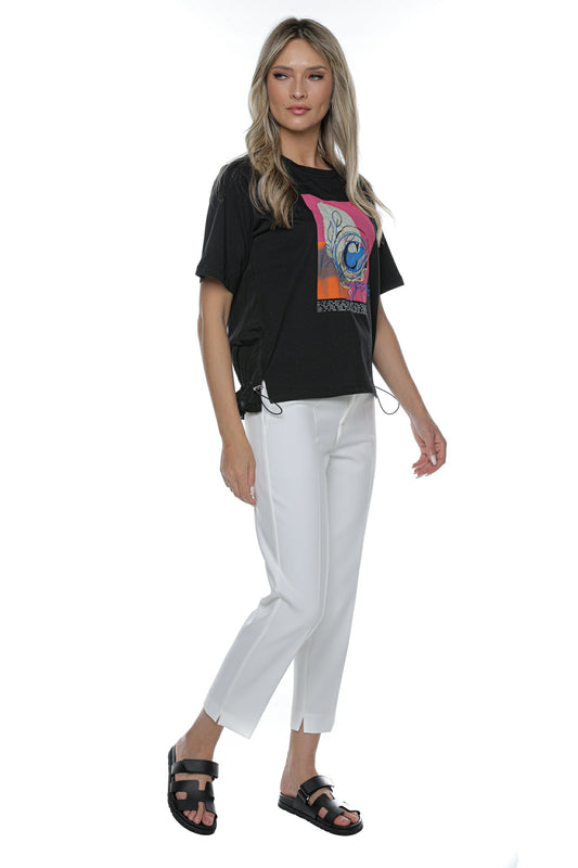 Pantaloni albi eleganți cu croială conică