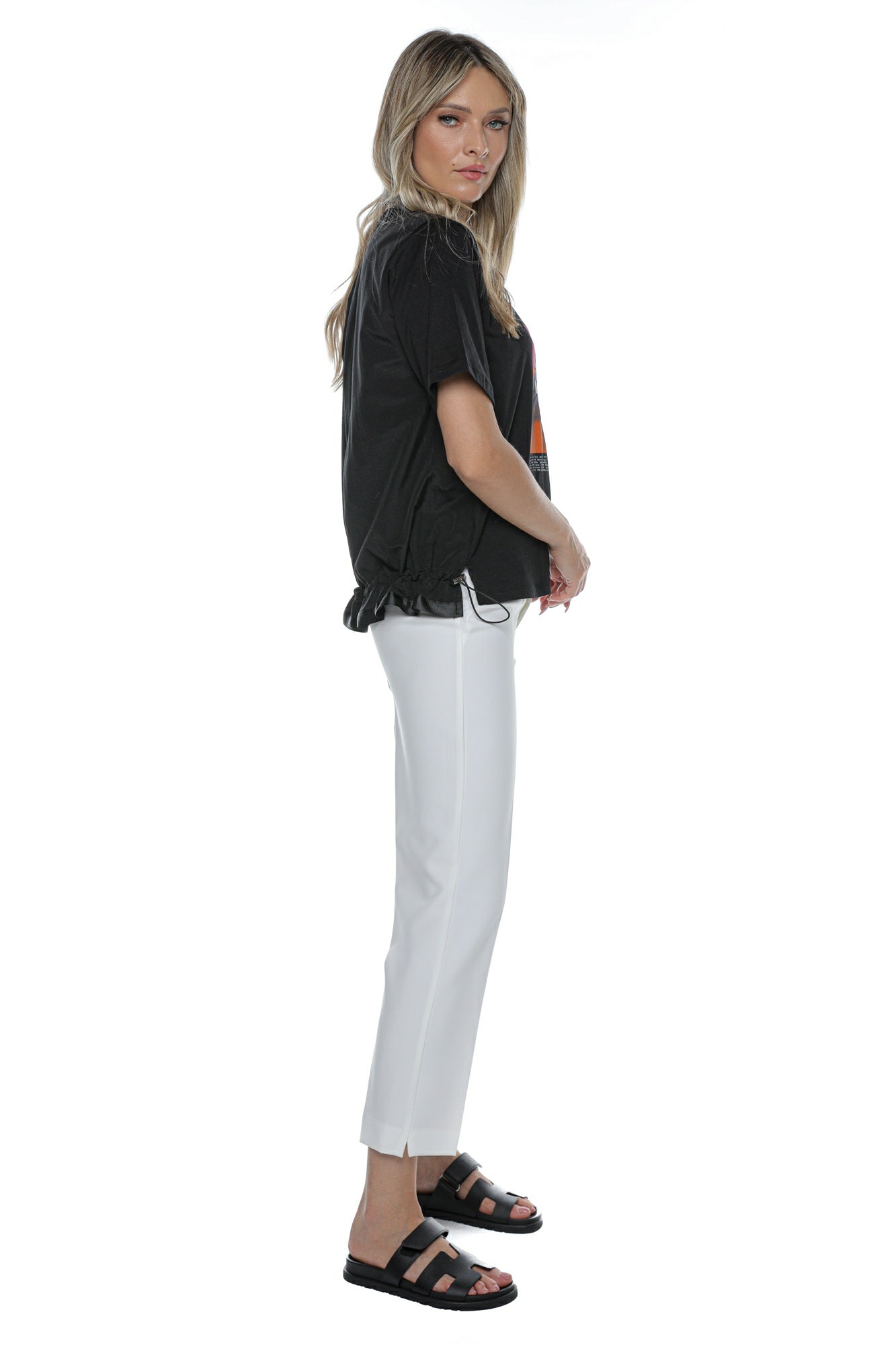 Pantaloni albi eleganți cu croială conică